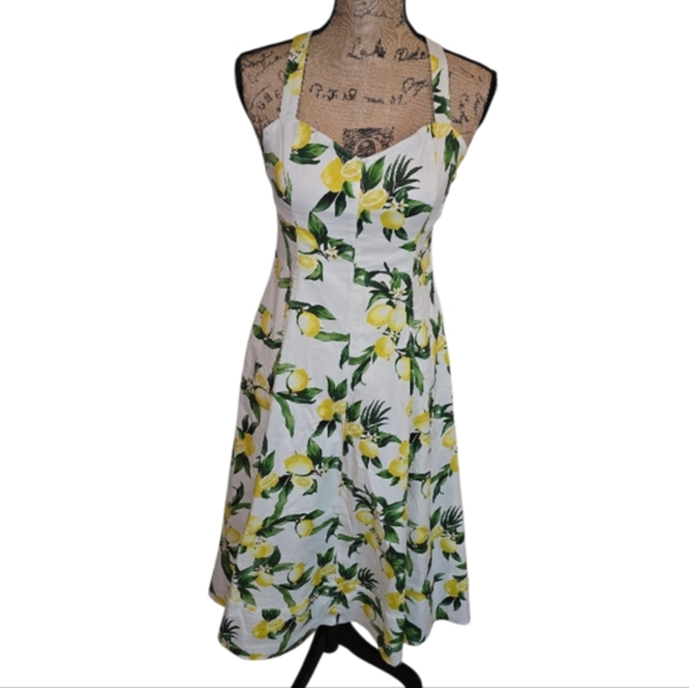 Avec Les Filles Lemon Fit N Flare Skater Rockabilly Midi Dress Size 10 New - Picture 3 of 16